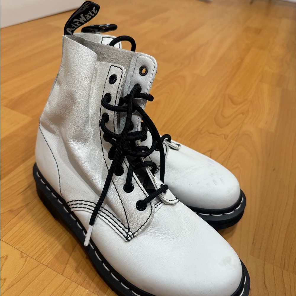 White Doc Marten Leather Lace-Up Boots